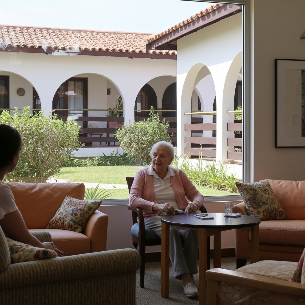 Ambiente acolhedor com vista para o jardim